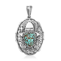 D'Joy Artisan Crafted Blue Moon Turquoise 2.60 ctw Cowboy Hat Pendant without Chain in Black Oxidized Sterling Silver