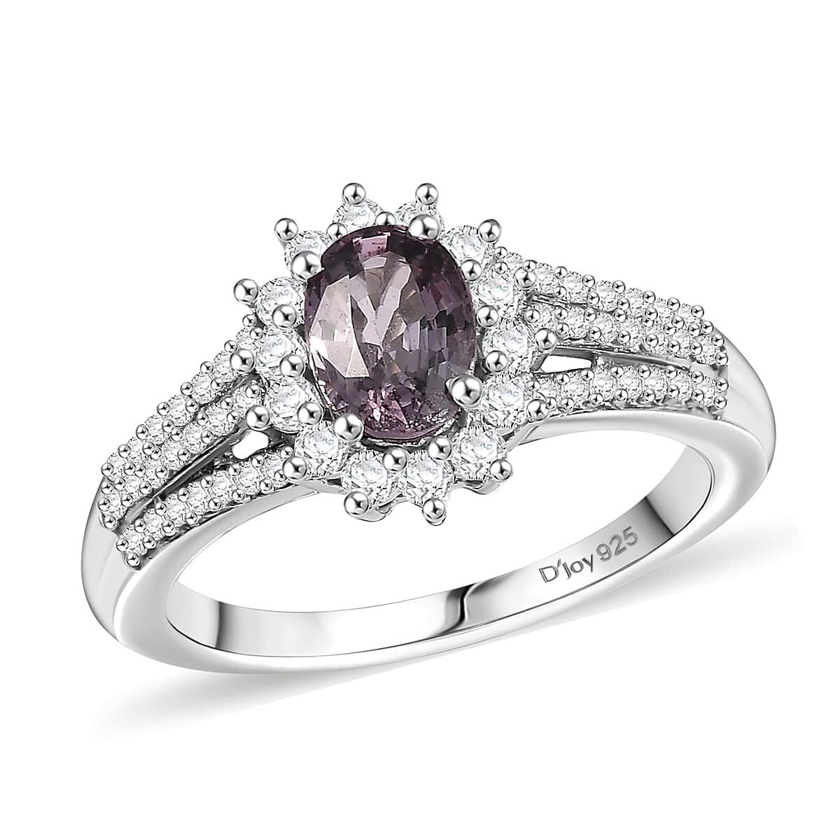 Premium Tanzanian Lavender Spinel and Moissanite 1.60 ctw Ring in Rhodium Over Sterling Silver