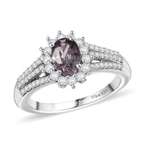 Premium Tanzanian Lavender Spinel and Moissanite 1.60 ctw Ring in Rhodium Over Sterling Silver