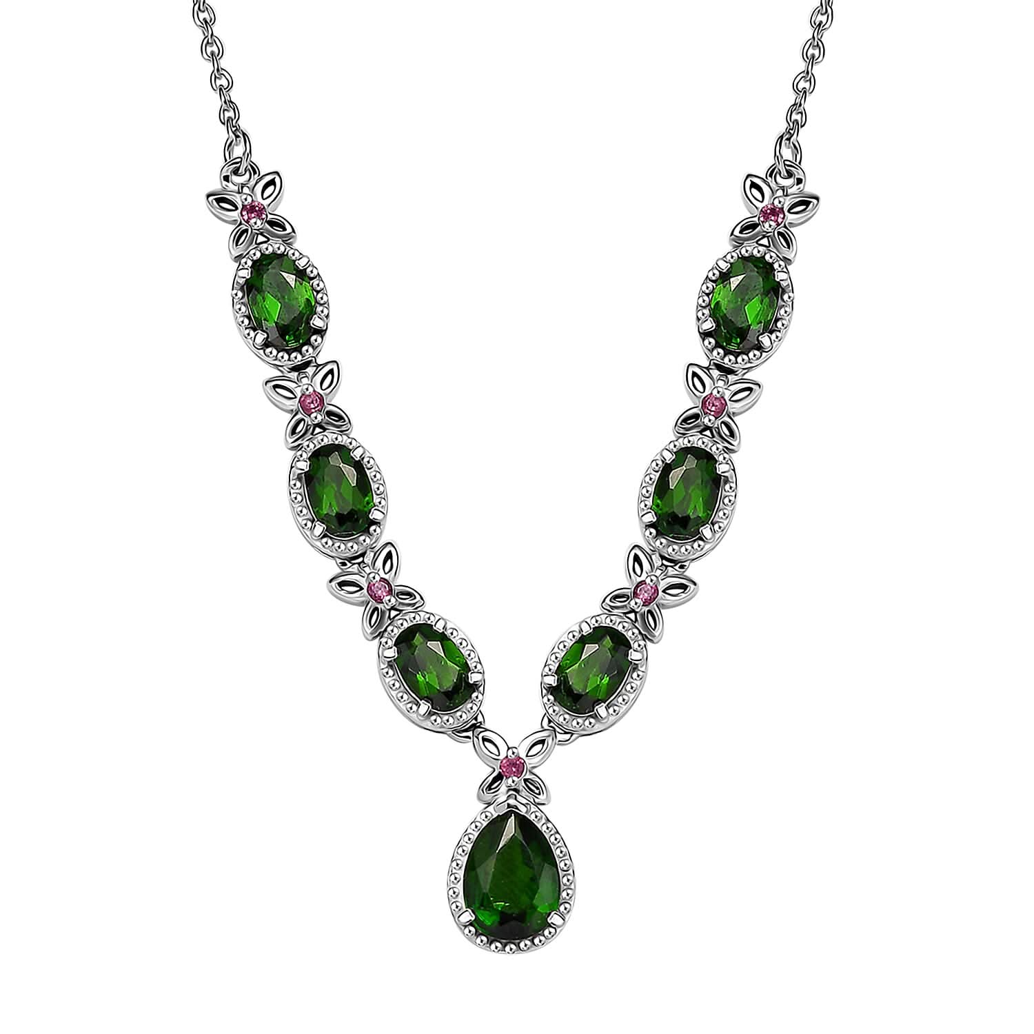 D'Joy Chrome Diopside and Orissa Rhodolite Garnet 4.20 ctw Butterfly Necklace in Rhodium Over Sterling Silver 18 Inches