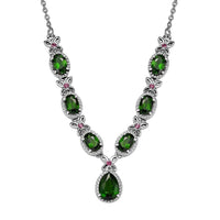 D'Joy Chrome Diopside and Orissa Rhodolite Garnet 4.20 ctw Butterfly Necklace in Rhodium Over Sterling Silver 18 Inches