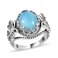Artisan Crafted Larimar 5.50 ctw Fancy Ring Sterling Silver in Black Oxidized Sterling Silver (Size 10.0)