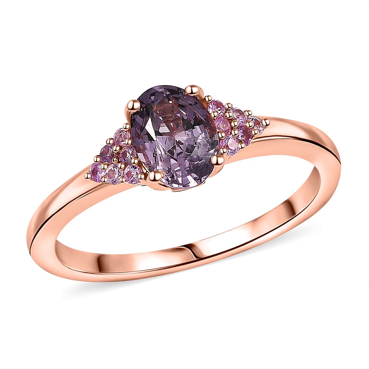 Premium Tanzanian Lavender Spinel, Madagascar Pink Sapphire Ring in 18K Vermeil RG Over Sterling Silver (Size 10.0) 1.00 ctw