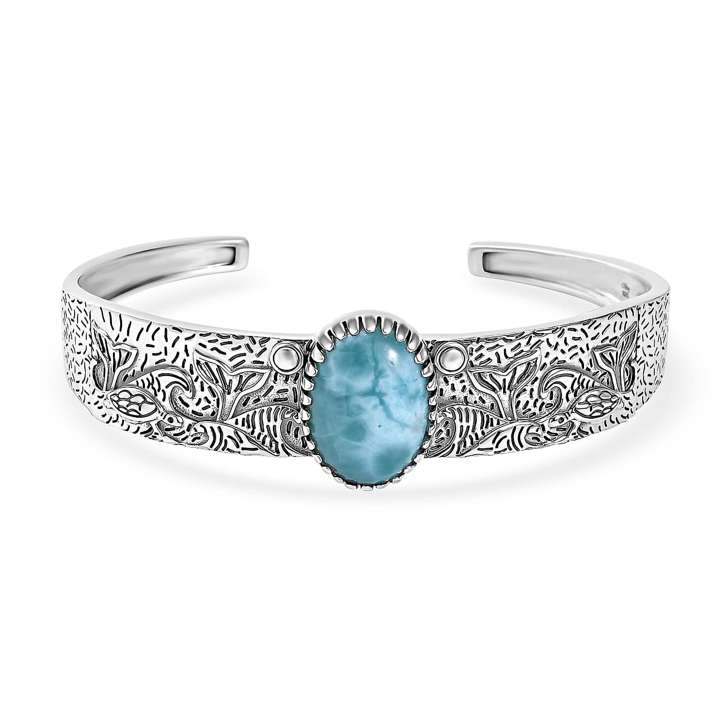 D'Joy Premium Larimar 13.60 ctw Fin & Flow Cuff Bracelet in Black Oxidized Sterling Silver (7.25In)