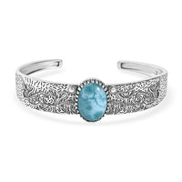 D'Joy Premium Larimar 13.60 ctw Fin & Flow Cuff Bracelet in Black Oxidized Sterling Silver (7.25In)