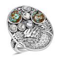 D'Joy Artisan Crafted White Buffalo, Blue Moon Turquoise Ring in Black Oxidized Sterling Silver (Size 10.0) 3.40 ctw - Sticky add to cart bar