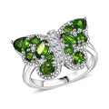 Chrome Diopside and White Zircon 2.25 ctw Butterfly Ring in Rhodium Over Sterling Silver - Sticky add to cart bar