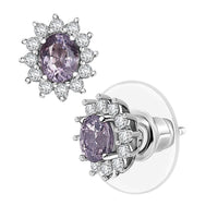 D'Joy Royal Lavender Spinel and White Zircon 1.30 ctw Floral Earrings in Rhodium Over Sterling Silver