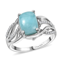 Premium Larimar, White Zircon Ring in Rhodium Over Sterling Silver (Size 10.0) 2.90 ctw