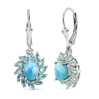 D'Joy Premium Larimar and Apatite 5.10 ctw Bloom Earrings in Rhodium Over Sterling Silver