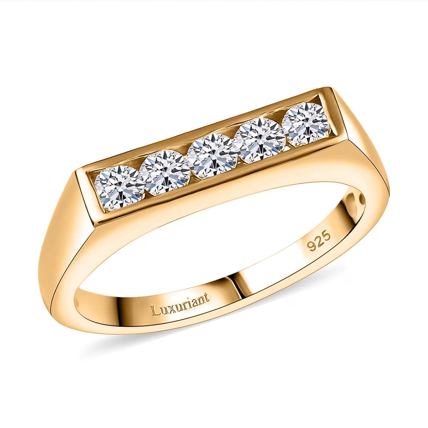 Luxuriant Lab Grown Diamond G-H SI 0.50 ctw Men's Ring in 18K Vermeil Yellow Gold Over Sterling Silver