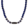Nine Eyed Agate Dzi Beads and Lapis Lazuli 305 ctw Necklace 18-20 Inches in Silvertone - Sticky add to cart bar