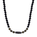 Nine Eyed Agate Dzi Beads and Black Obsidian 305 ctw Necklace 18-20 Inches in Silvertone - Sticky add to cart bar