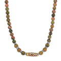 Nine Eyed Agate Dzi Beads, Unakite Necklace (18-20 Inches) in Silvertone 305.00 ctw - Sticky add to cart bar
