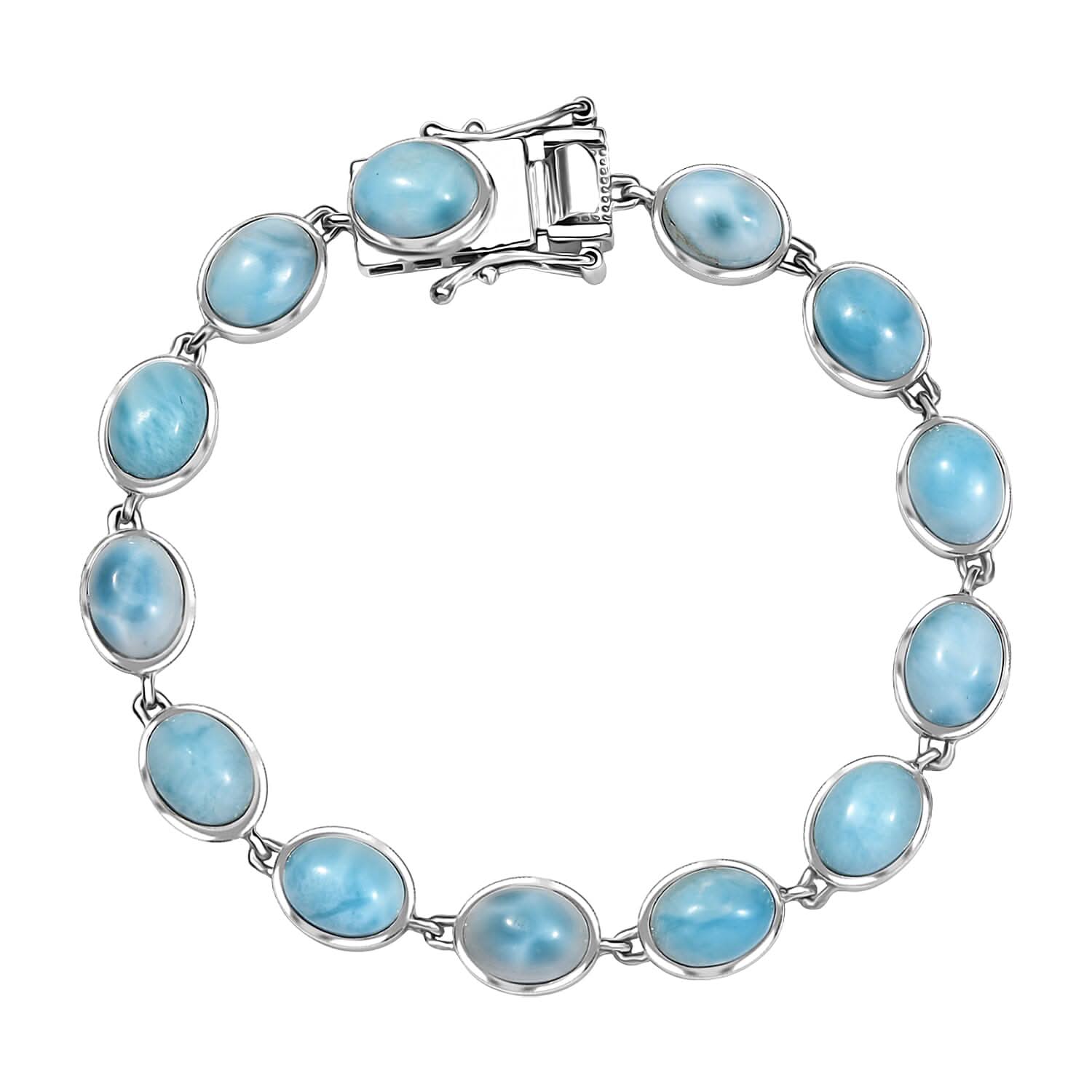 Premium Larimar 20.90 ctw Bracelet in Rhodium Over Sterling Silver (6.50 In)