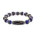 Nine Eyed Agate Dzi Beads and Lapis Lazuli 135 ctw Feng Shui Beaded Stretch Bracelet in Silvertone - Sticky add to cart bar