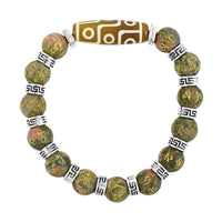 Nine Eyed Agate Dzi Beads and Unakite Beaded 135 ctw Stretch Bracelet