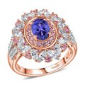 AAA Tanzanite and Multi Gemstone 3.50 ctw Ring in 18K Vermeil Rose Gold Over Sterling Silver - Sticky add to cart bar