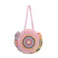 Pink Woven Bohemian Circle Pattern Paper Straw Tote Bag - Sticky add to cart bar