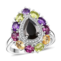 EverTrue Elite Shungite, Multi Gemstone Ring in Platinum Bond (Size 10.0) 2.90 ctw