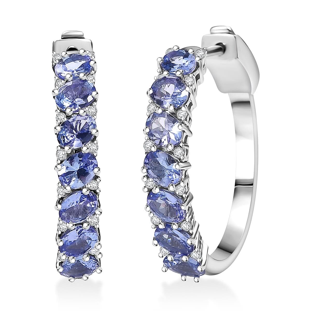 D'Joy Tanzanite and White Zircon 2.70 ctw Celestial Symphony Earrings in Rhodium Over Sterling Silver