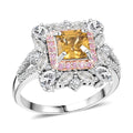 Asscher Cut Premium Tanzania Yellow Zircon and Multi Gemstone 5.30 ctw Art of Bloom Ring in Rhodium Over Sterling Silver (Size 10.0) - Sticky add to cart bar