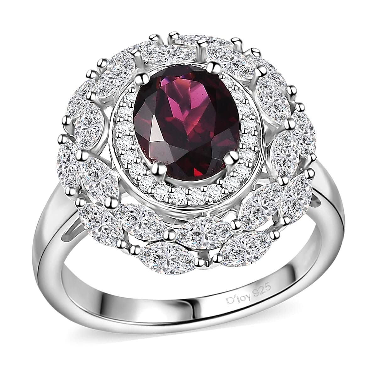 Orissa Rhodolite Garnet, White Zircon Ring in Rhodium Over Sterling Silver (Size 10.0) 4.75 ctw