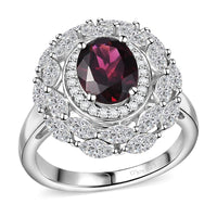 Orissa Rhodolite Garnet, White Zircon Ring in Rhodium Over Sterling Silver (Size 10.0) 4.75 ctw
