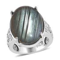 Madagascar Fire Labradorite 18.10 ctw Ring in Stainless Steel (Size 10.0)