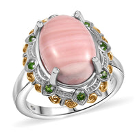 Karis Oregon Peach Opal, Chrome Diopside Ring in 18K YG Plated and Platinum Bond (Size 10.0) 4.20 ctw