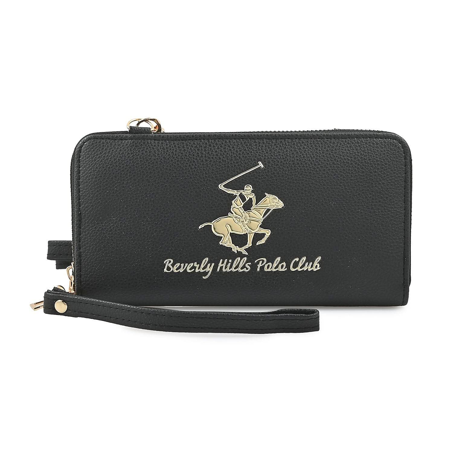 Beverly Hills Polo Club Black Vegan Leather Wristlet Wallet or Crossbody Bag