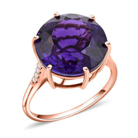Luxoro AAA Lusaka Amethyst and G-H I2 Diamond 9.70 ctw Ring in 10K Rose Gold (Size 6.0)