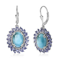 Larimar and Tanzanite 10.80 ctw Earrings in Rhodium Over Sterling Silver