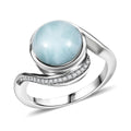 Larimar, White Zircon Ring in Rhodium Over Sterling Silver (Size 10.0) 4.80 ctw - Sticky add to cart bar