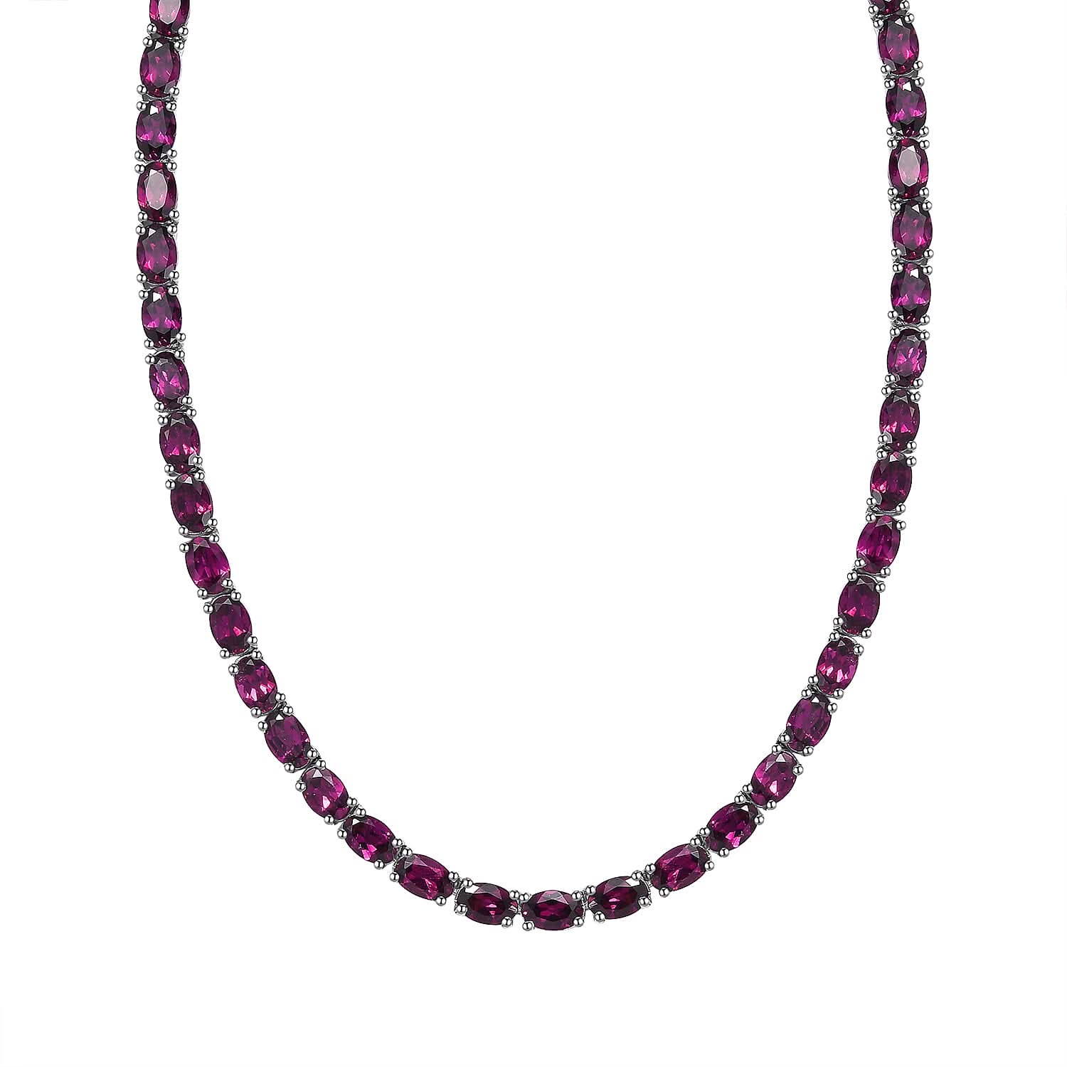 D'Joy Orissa Rhodolite Garnet 39.0 ctw Tennis Necklace in Rhodium Over Sterling Silver 18 Inches