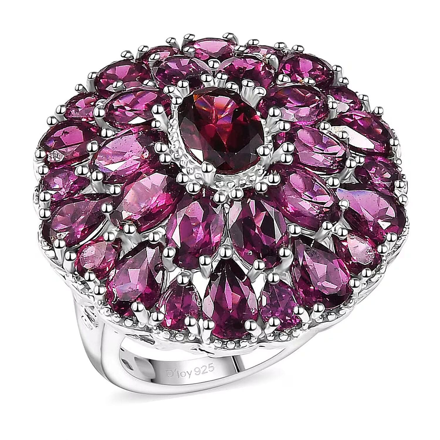 Orissa Rhodolite Garnet 12.90 ctw Ring in Rhodium Over Sterling Silver