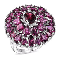 Orissa Rhodolite Garnet 12.90 ctw Ring in Rhodium Over Sterling Silver