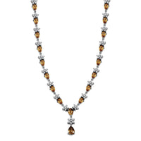 Premium Tanzania Yellow Zircon and White Zircon 16.40 ctw Floral Necklace 18 Inches in Rhodium Over Sterling Silver