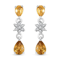 Premium Tanzania Yellow Zircon and White Zircon 3.85 ctw Eternal Drizzle Drop Earrings in Rhodium Over Sterling Silver