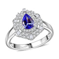 Tanzanite, White Zircon Ring in Rhodium Over Sterling Silver (Size 10.0) 1.30 ctw - Sticky add to cart bar