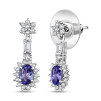 D'Joy Tanzanite and White Zircon 1.80 ctw Blooming Earrings in Rhodium Over Sterling Silver