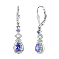 D'Joy Tanzanite and White Zircon 1.20 ctw Royal Vintage Earrings in Rhodium Over Sterling Silver