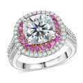 Moissanite and Madagascar Pink Sapphire 4.40 ctw Ring in Rhodium Over Sterling Silver - Sticky add to cart bar