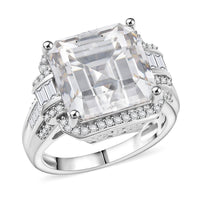 D'Joy Moissanite (12x12 mm) Ring in Rhodium Over Sterling Silver 7.09 (Size 10.0) 9.85 ctw