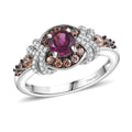 AAA Radiant Ember Garnet, Brown and White Zircon Ring in Rhodium Over Sterling Silver (Size 10.0) 1.60 ctw - Sticky add to cart bar