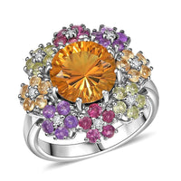 Karis AAA Serra Gaucha Citrine and Multi Gemstones 5.15 ctw Ring in Platinum Bond (Size 10.0)