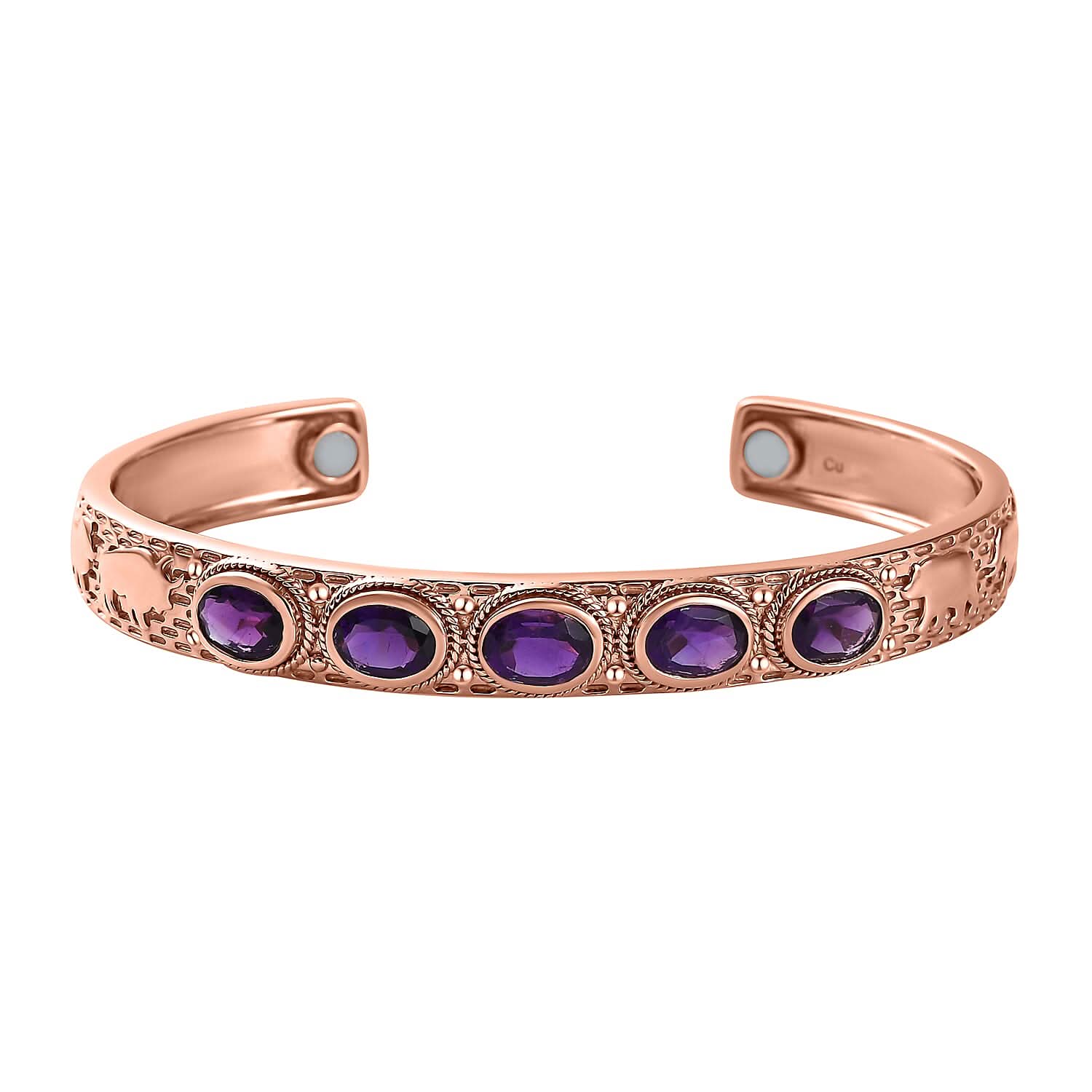 African Amethyst 5.85 ctw Cuff Bracelet in 14K RG Over Copper with Magnet (7.25 In)