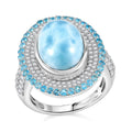 Premium Larimar, Multi Gemstone Ring in Rhodium Over Sterling Silver (Size 10.0) 9.00 ctw - Sticky add to cart bar