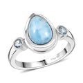 Premium Larimar, Sky Blue Topaz Solitaire Ring in Rhodium Over Sterling Silver (Size 10.0) 2.70 ctw - Sticky add to cart bar
