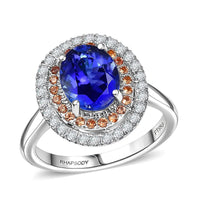 Certified & Appraised Rhapsody AAAA Tanzanite, Padparadscha Sapphire and E-F VS Diamond 3.00 ctw Ring in 950 Platinum (Size 10.0) 7 Grams